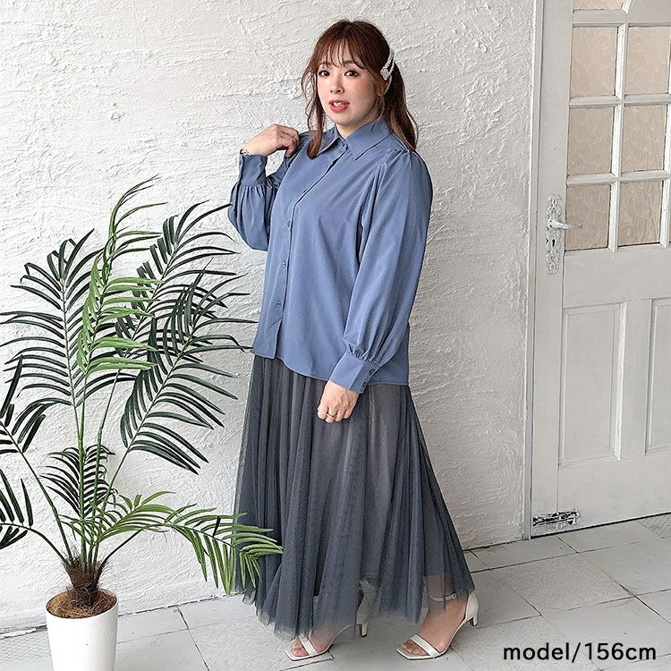 大きいサイズ レディース ボウタイ付きボリュームスリーブブラウス　fem-389