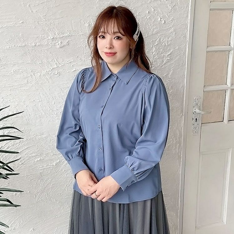 大きいサイズ レディース ボウタイ付きボリュームスリーブブラウス　fem-389