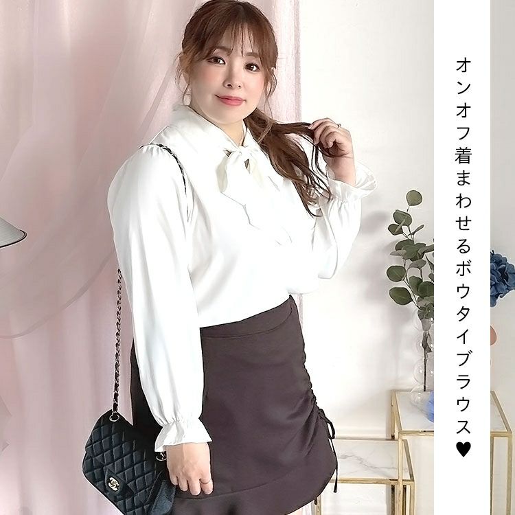 大きいサイズ レディース ボウタイブラウス　fem-387 【ゆうパケット可】