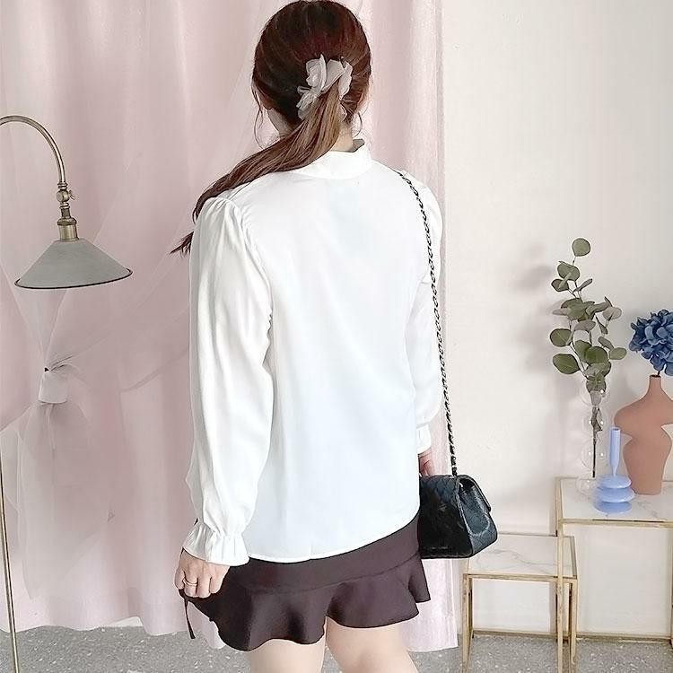 大きいサイズ レディース ボウタイブラウス　fem-387 【ゆうパケット可】 オフホワイト