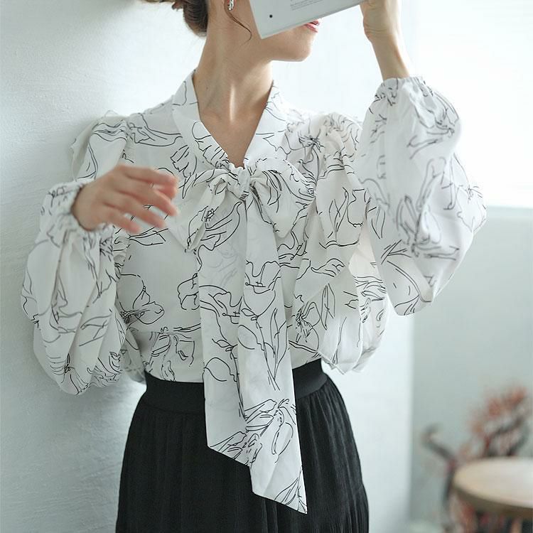 大きいサイズ レディース 花柄フリルボウタイブラウス　fem-386 【ゆうパケット可】 オフホワイト
