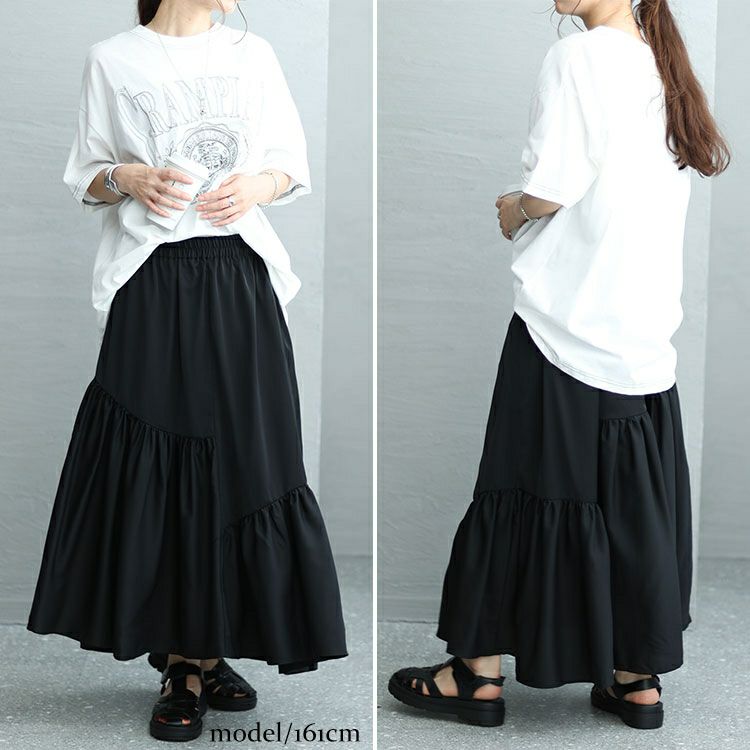 大きいサイズ レディース 変形ティアードスカート　fem-395