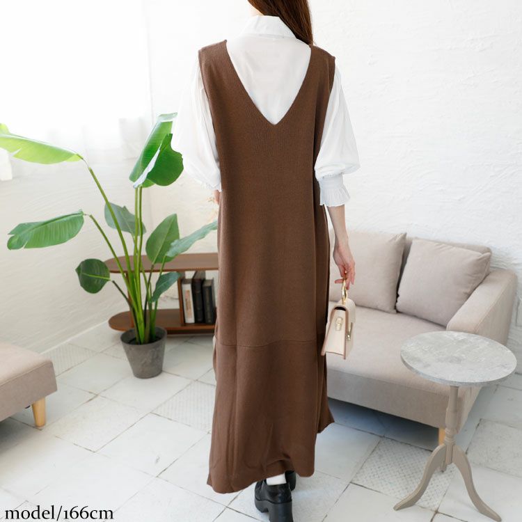 大きいサイズ レディース ボウタイブラウス＆ニットワンピースセット　fem-393