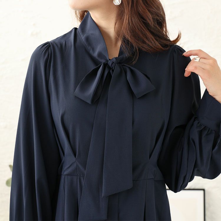 大きいサイズ レディース ボウタイタックワンピース　fem-394