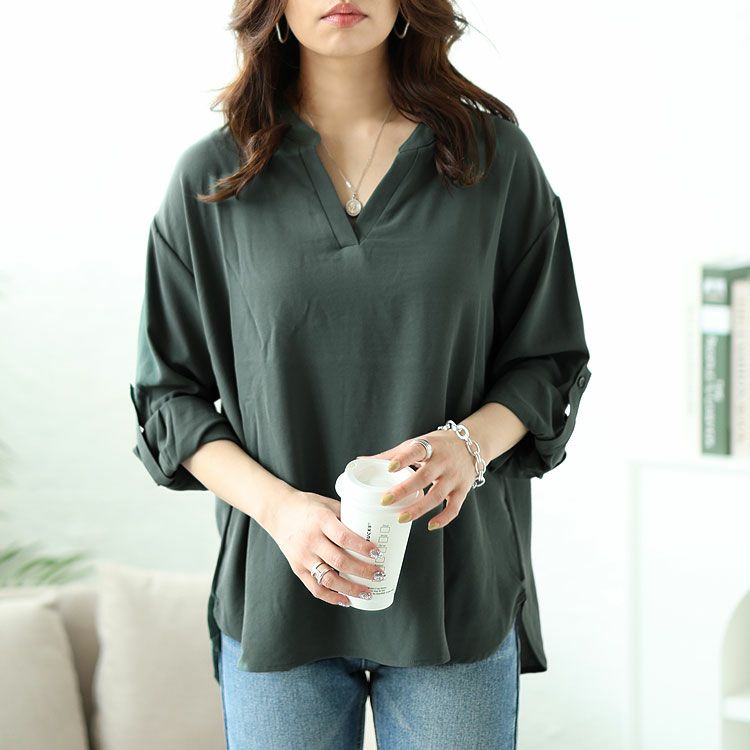 大きいサイズ レディース 袖2wayスキッパーブラウス　cpdai-640200 【ゆうパケット可】