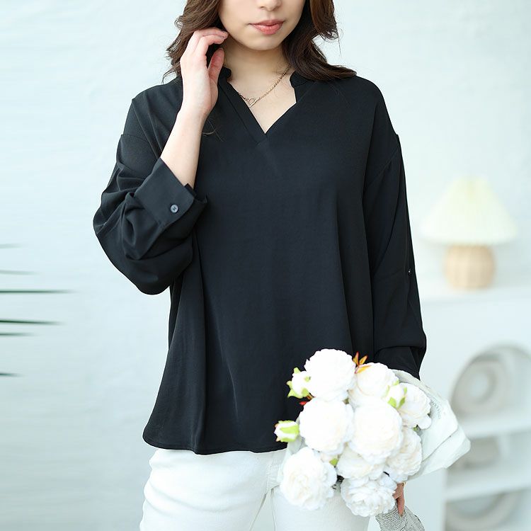 大きいサイズ レディース 袖2wayスキッパーブラウス　cpdai-640200 【ゆうパケット可】