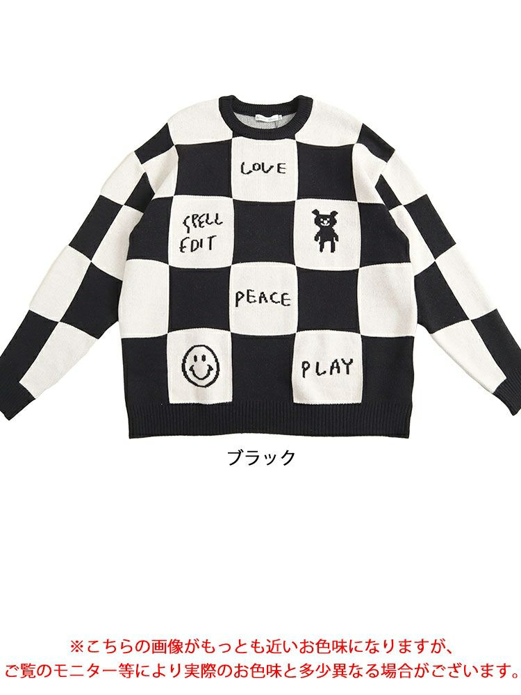 大きいサイズ レディース チェッカーフラッグニットトレーナー　goldy-1376