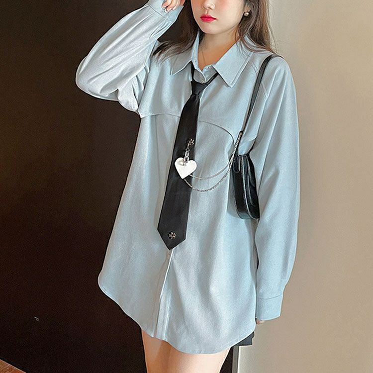 大きいサイズ レディース ネクタイ付きロングシャツ　goldy-1372