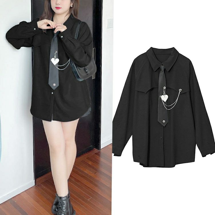 大きいサイズ レディース ネクタイ付きロングシャツ　goldy-1372