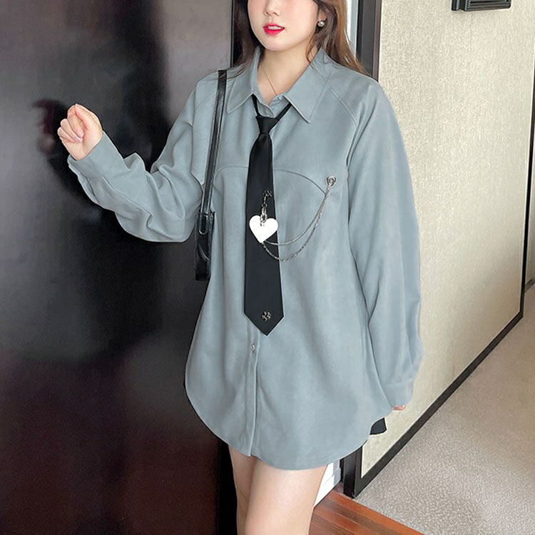 大きいサイズ レディース ネクタイ付きロングシャツ　goldy-1372