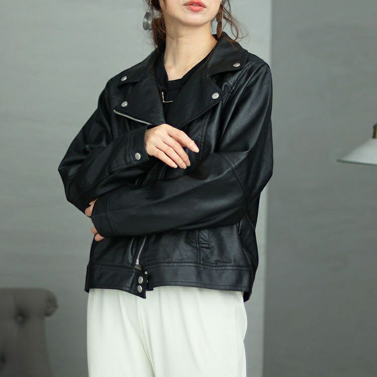 大きいサイズ レディース フェイクレザーライダースジャケット sada