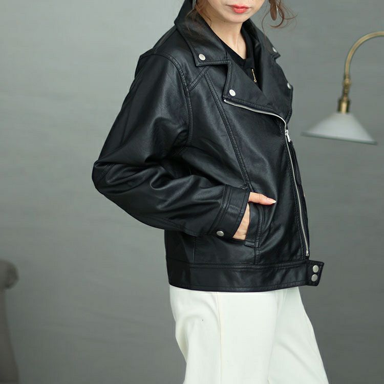 大きいサイズ レディース フェイクレザーライダースジャケット　sada-6877