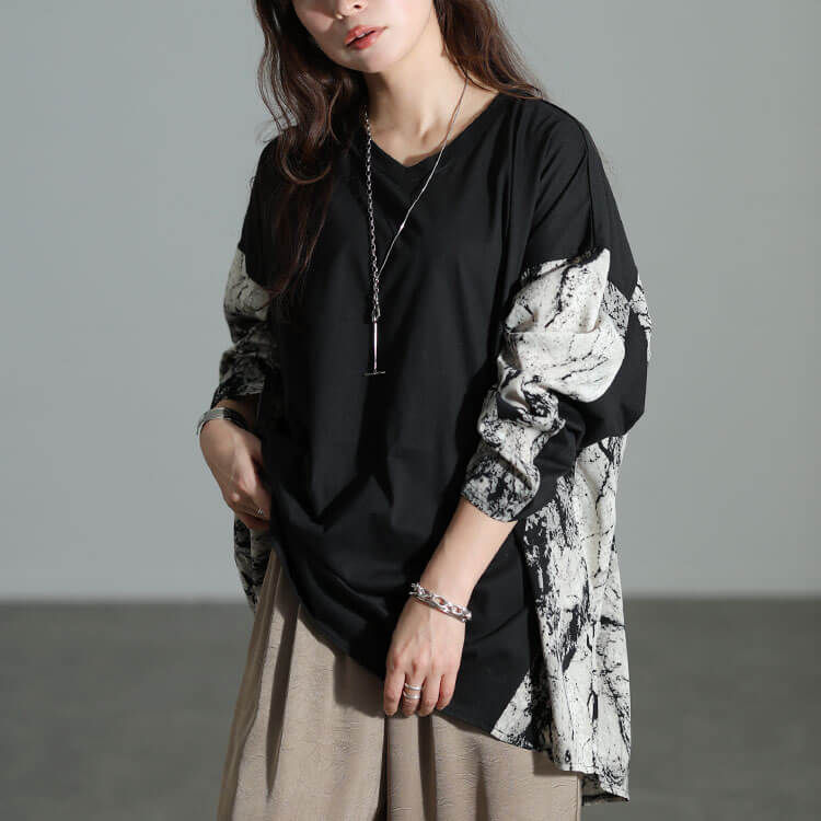 大きいサイズ レディース ボックスシルエットロンTシャツ　bai-0140 【メール便可】