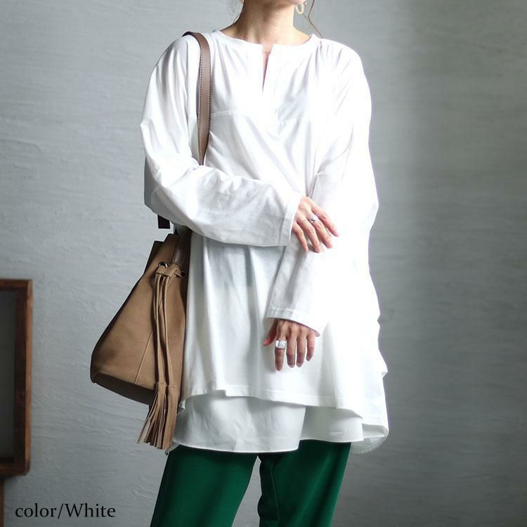 大きいサイズ レディース キーネックコクーン長袖チュニック　bai-0139 【メール便可】 オフホワイト