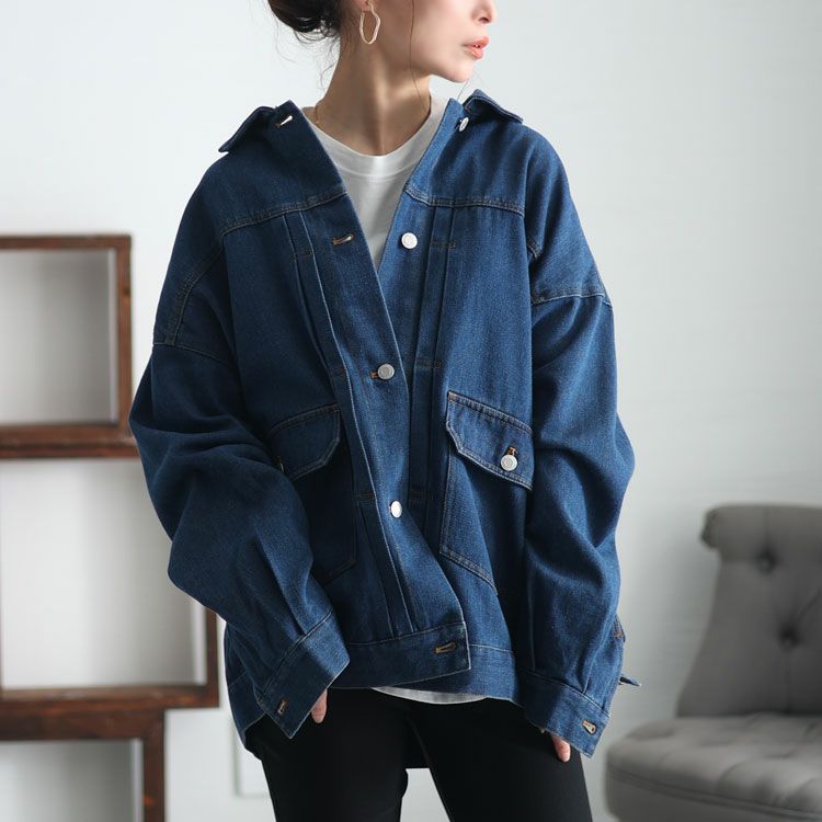 大きいサイズ レディース オーバサイズデニムブルゾン　sada-6881