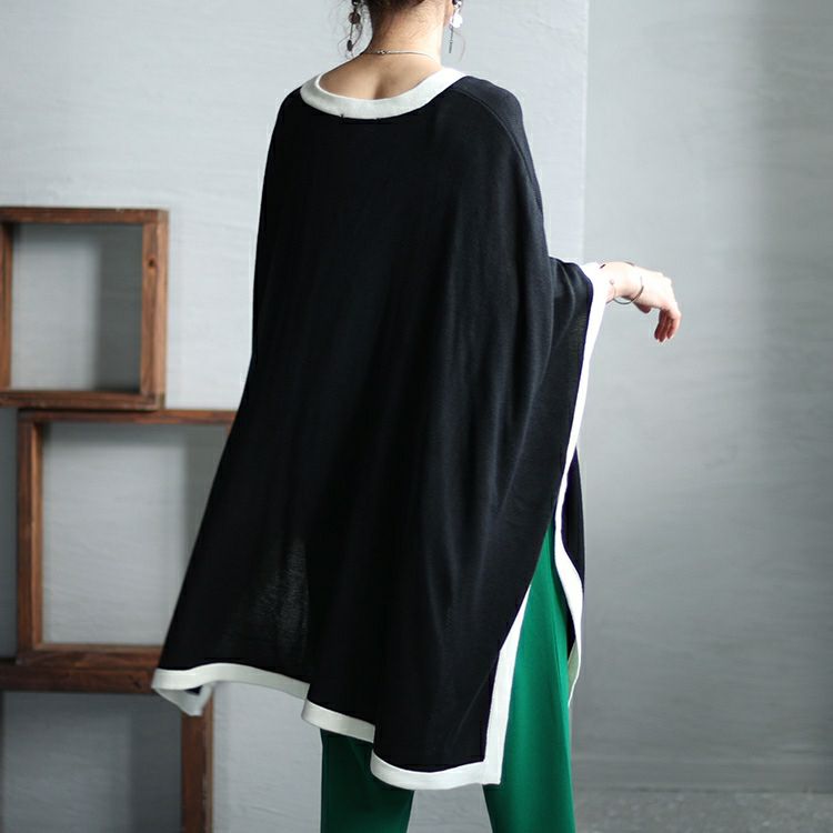 大きいサイズ レディース 配色ニットポンチョ　bro-0015