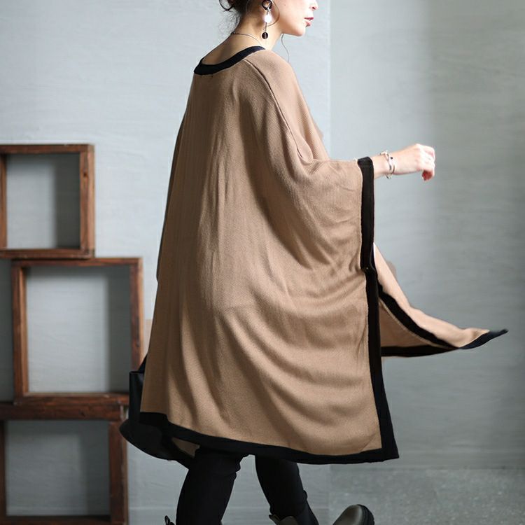 大きいサイズ レディース 配色ニットポンチョ　bro-0015