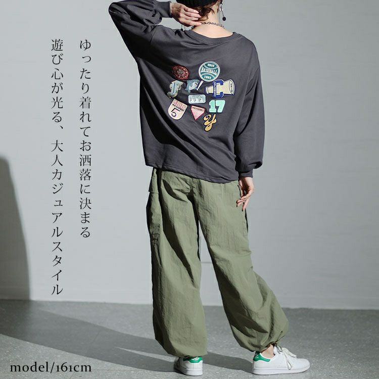 大きいサイズ レディース バックワッペンクルーネックトップス cros