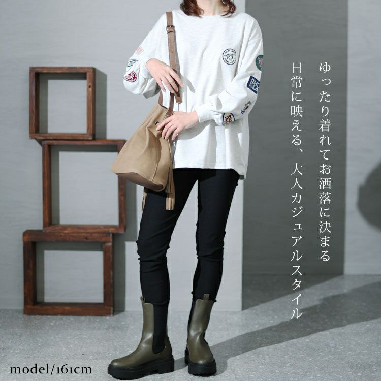 大きいサイズ レディース 袖ワッペンクルーネックトップス cros-140122