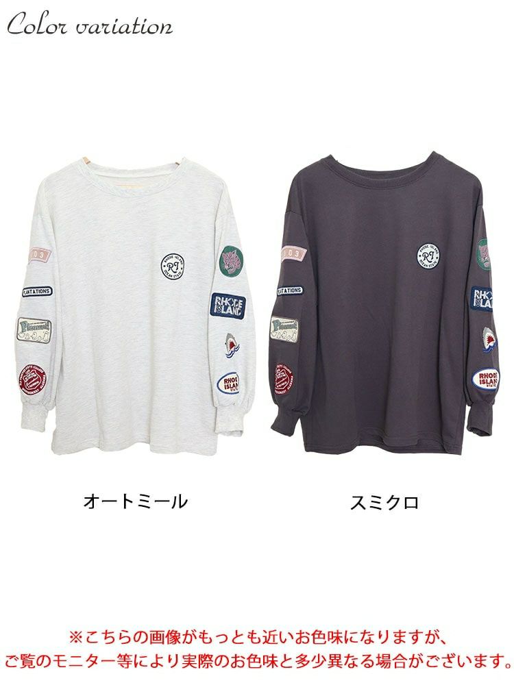 大きいサイズ レディース 袖ワッペンクルーネックトップス　cros-140122 【メール便可】