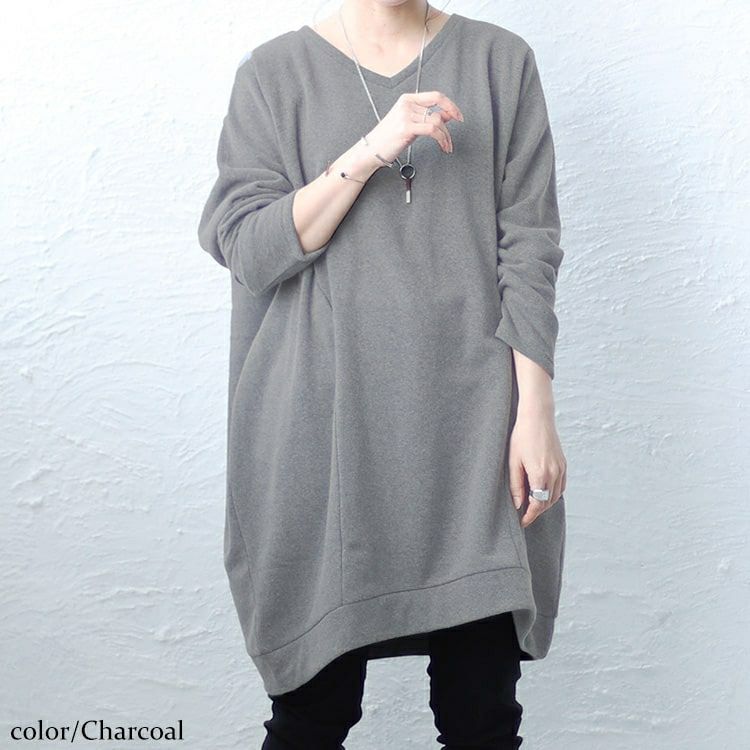 大きいサイズ レディース 裏起毛コクーンVネックプルオーバー　cros-140107