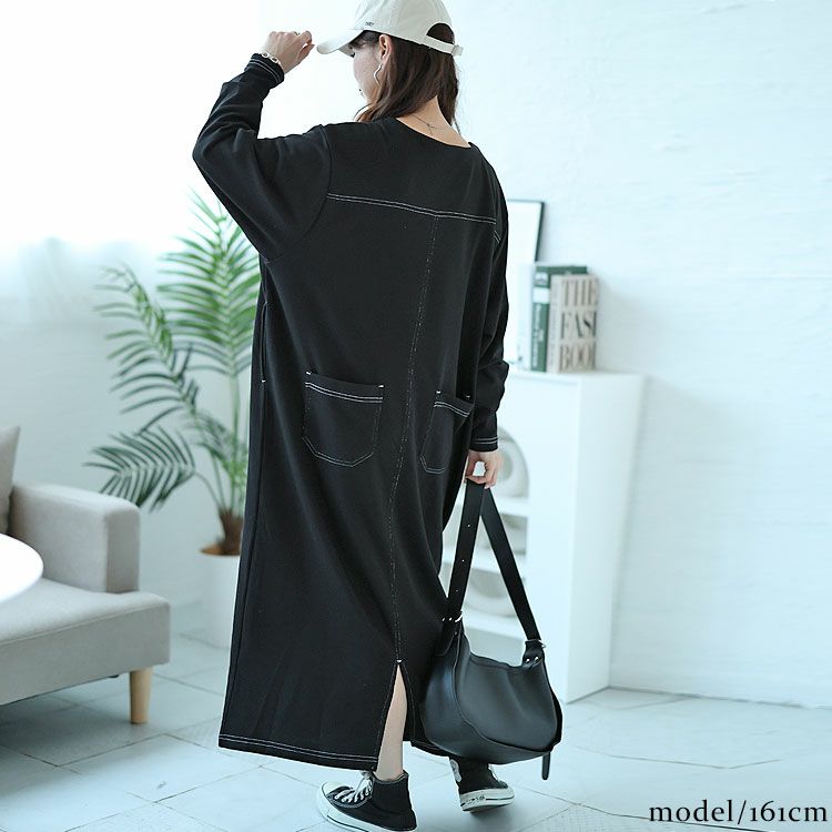 大きいサイズ レディース バックポケット付きステッチワンピース　bro-0028