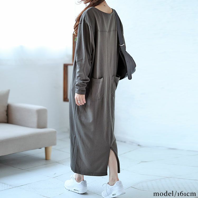 大きいサイズ レディース バックポケット付きステッチワンピース　bro-0028