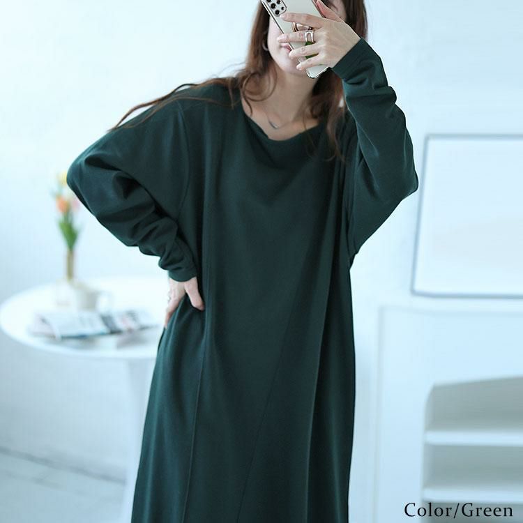 大きいサイズ レディース バックポケット付きステッチワンピース　bro-0028 グリーン