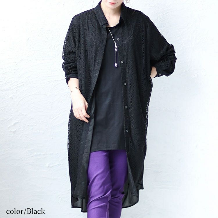 大きいサイズ レディース フェイクレイヤードレースシャツワンピース　bro-0025