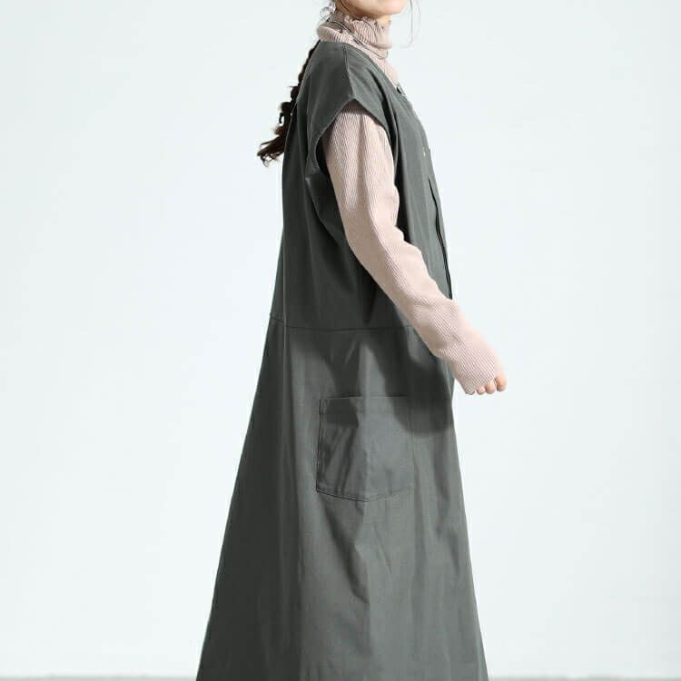 大きいサイズ レディース サイドポケット付きフレンチスリーブワンピース　nw-23036