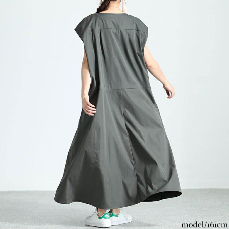 大きいサイズ レディース サイドポケット付きフレンチスリーブワンピース　nw-23036