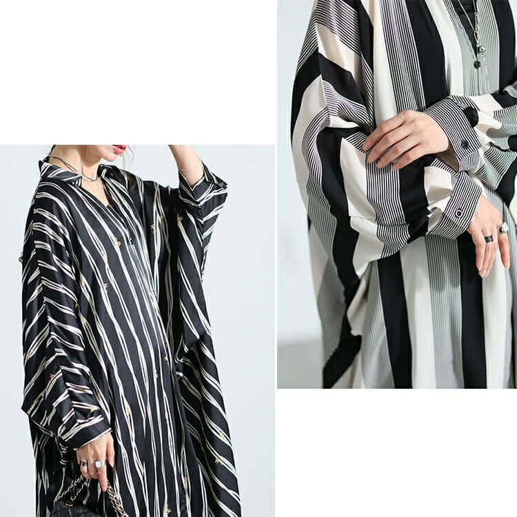大きいサイズ レディース ストライプ柄ドルマンシャツチュニック nw