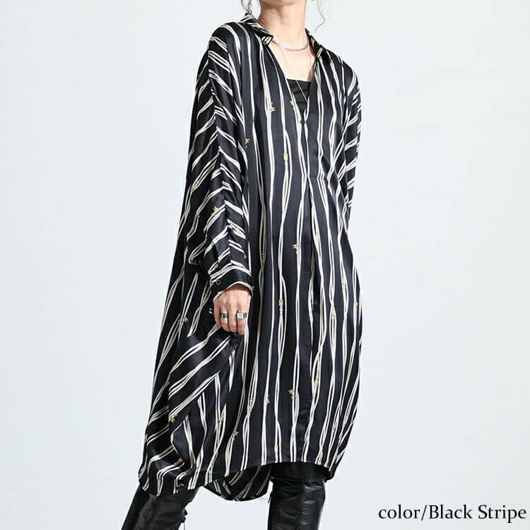 大きいサイズ レディース ストライプ柄ドルマンシャツチュニック nw