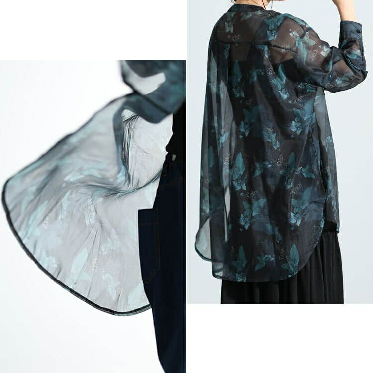 大きいサイズ レディース オーガンジープリントブラウス　nw-23032 【メール便可】