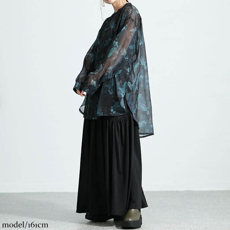 大きいサイズ レディース オーガンジープリントブラウス　nw-23032 【メール便可】