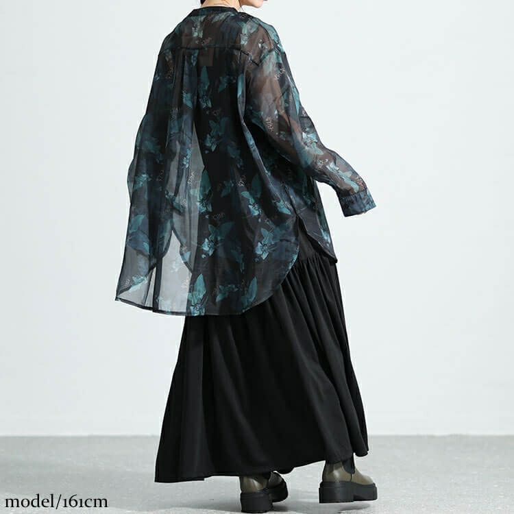 大きいサイズ レディース オーガンジープリントブラウス　nw-23032 【メール便可】