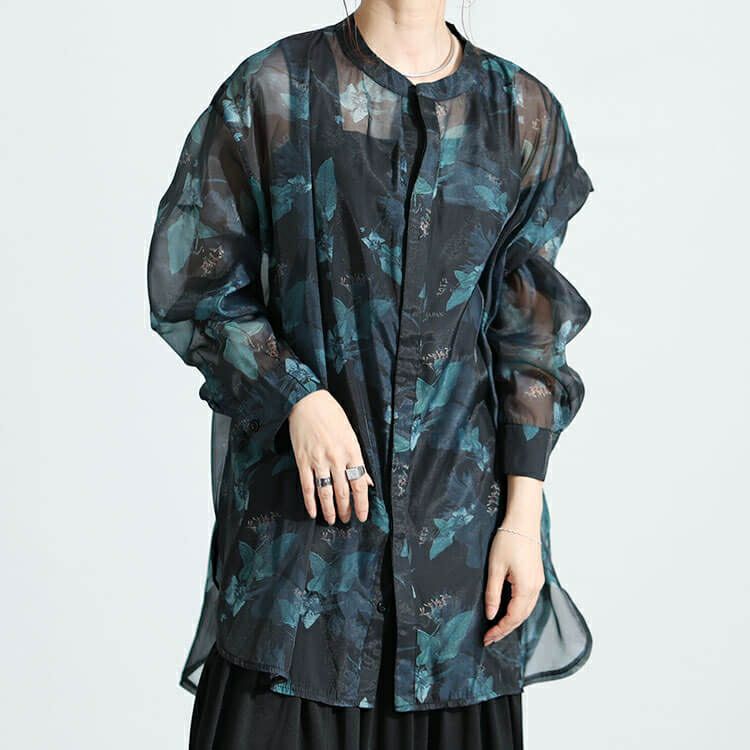 大きいサイズ レディース オーガンジープリントブラウス nw-23032