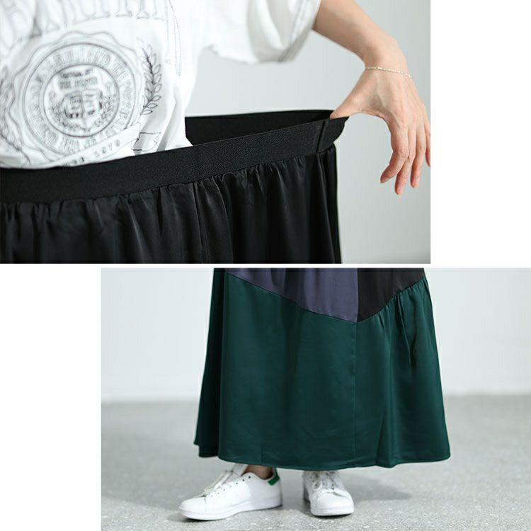 大きいサイズ レディース サテン切り替え配色スカート　sw-0576
