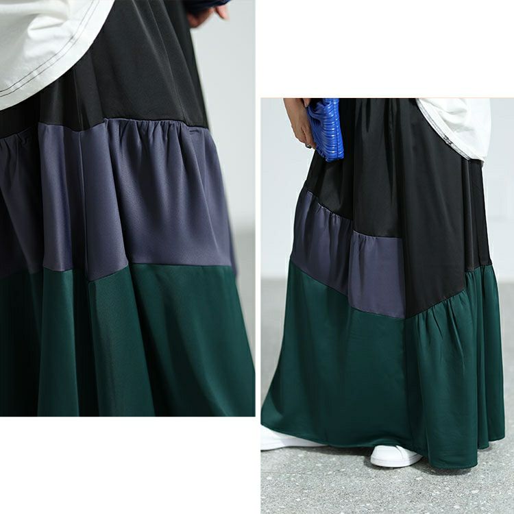 大きいサイズ レディース サテン切り替え配色スカート　sw-0576