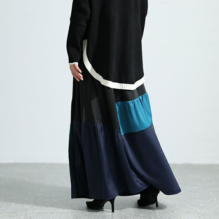 大きいサイズ レディース サテン切り替え配色スカート　sw-0576