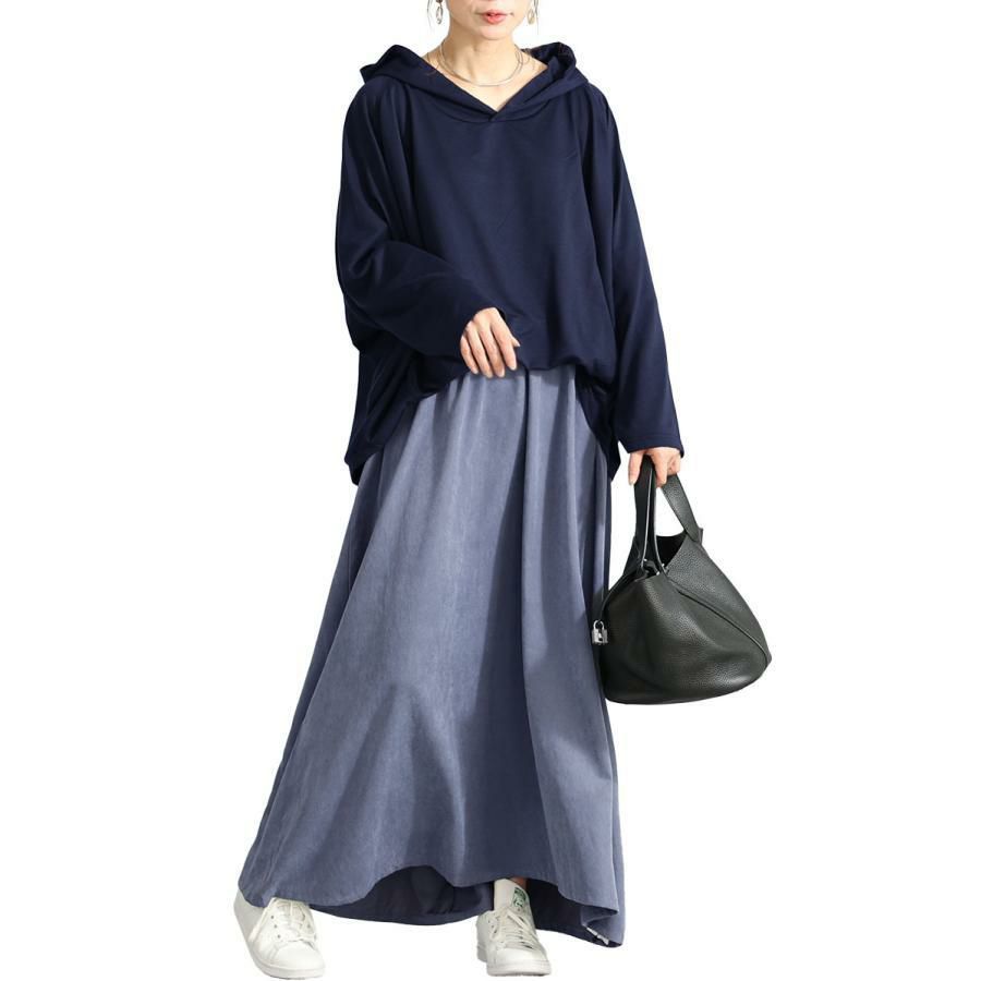 大きいサイズ レディース フード付きドルマン袖ドッキングワンピース　sw-0574 グレー