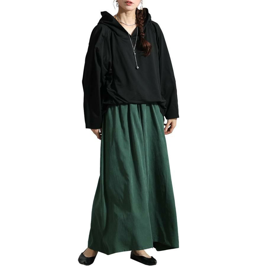 大きいサイズ レディース フード付きドルマン袖ドッキングワンピース　sw-0574 グリーン
