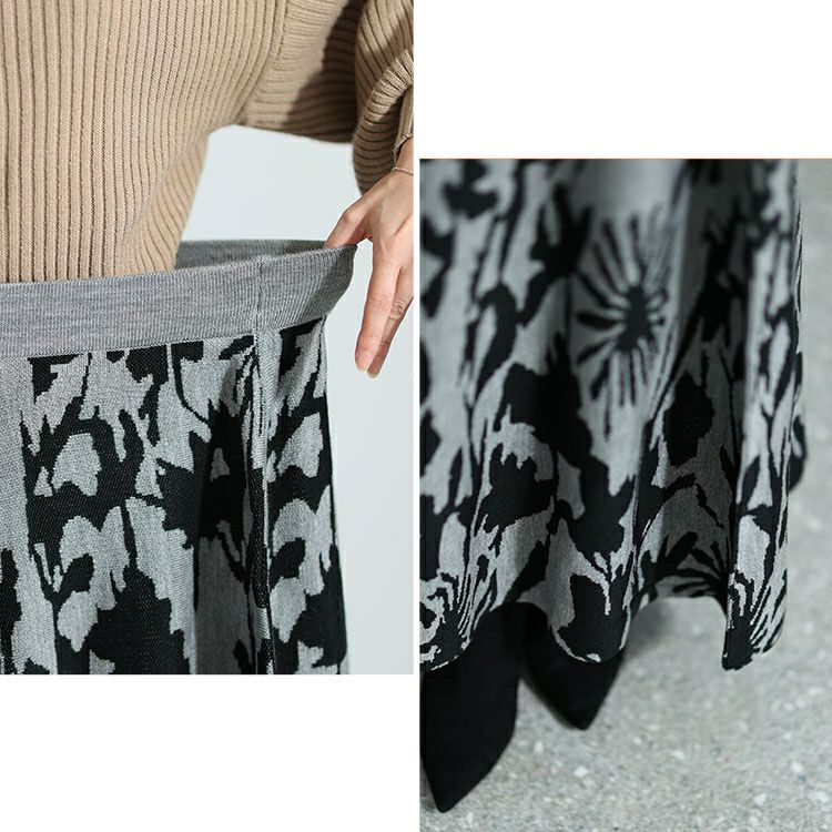 大きいサイズ レディース 花柄ジャガード編みニットスカート　bro-0023