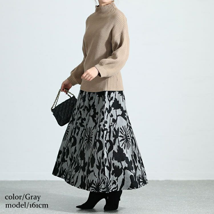 大きいサイズ レディース 花柄ジャガード編みニットスカート　bro-0023