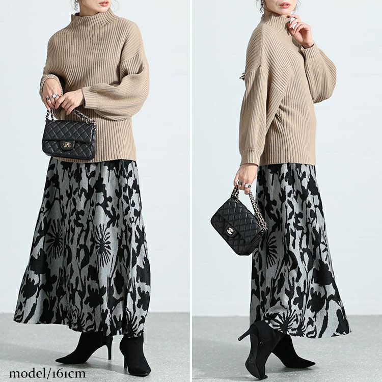 大きいサイズ レディース 花柄ジャガード編みニットスカート　bro-0023