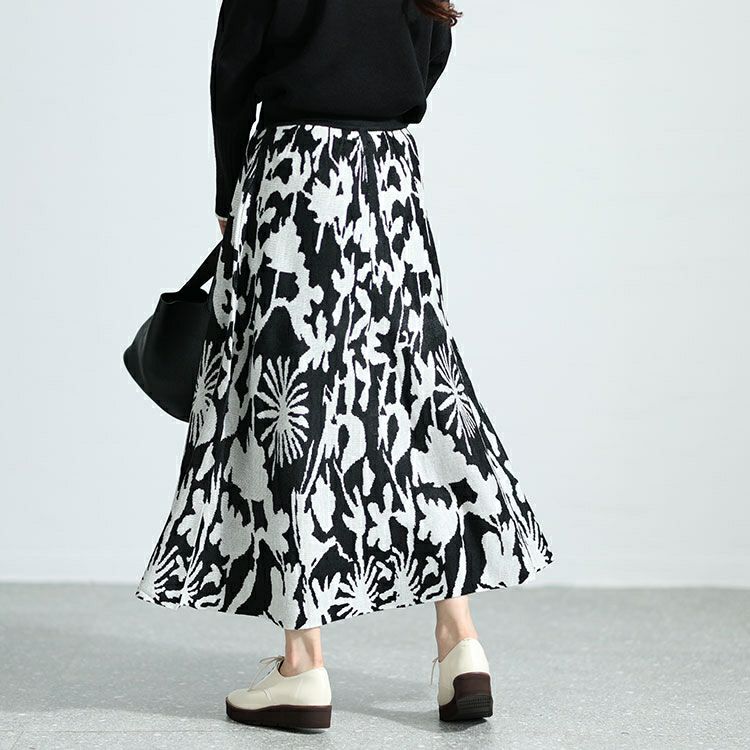 大きいサイズ レディース 花柄ジャガード編みニットスカート　bro-0023