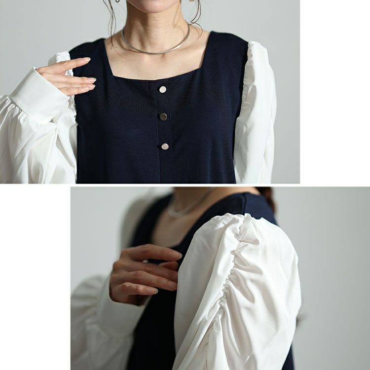 大きいサイズ レディース パワショル切替えスクエアネックワンピース　mncut-132550