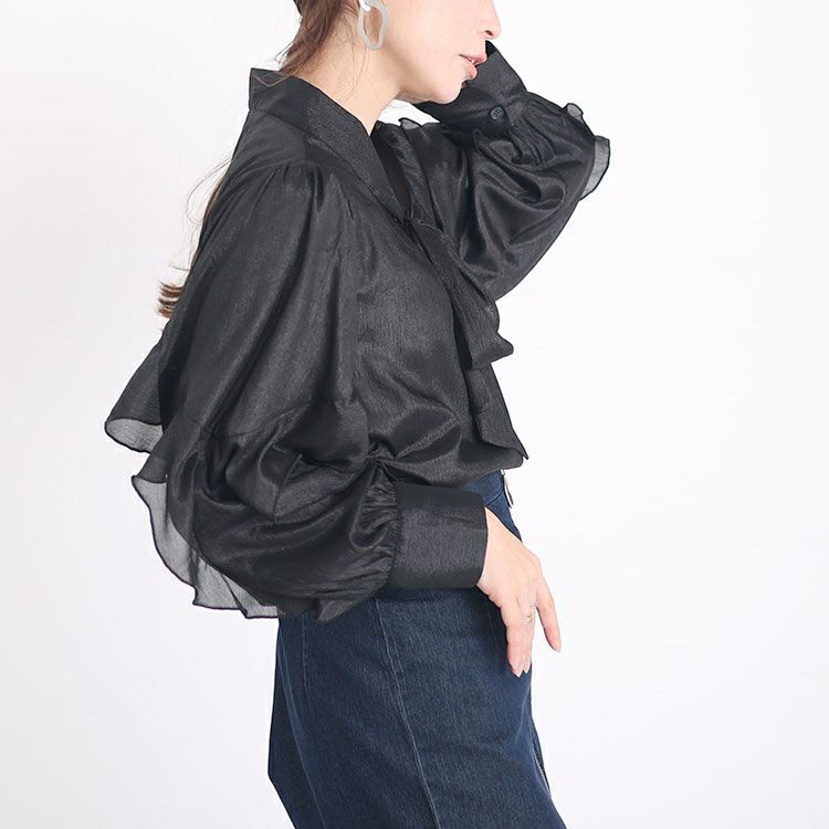 大きいサイズ レディース ボウタイオーガンジーブラウス　fem-391