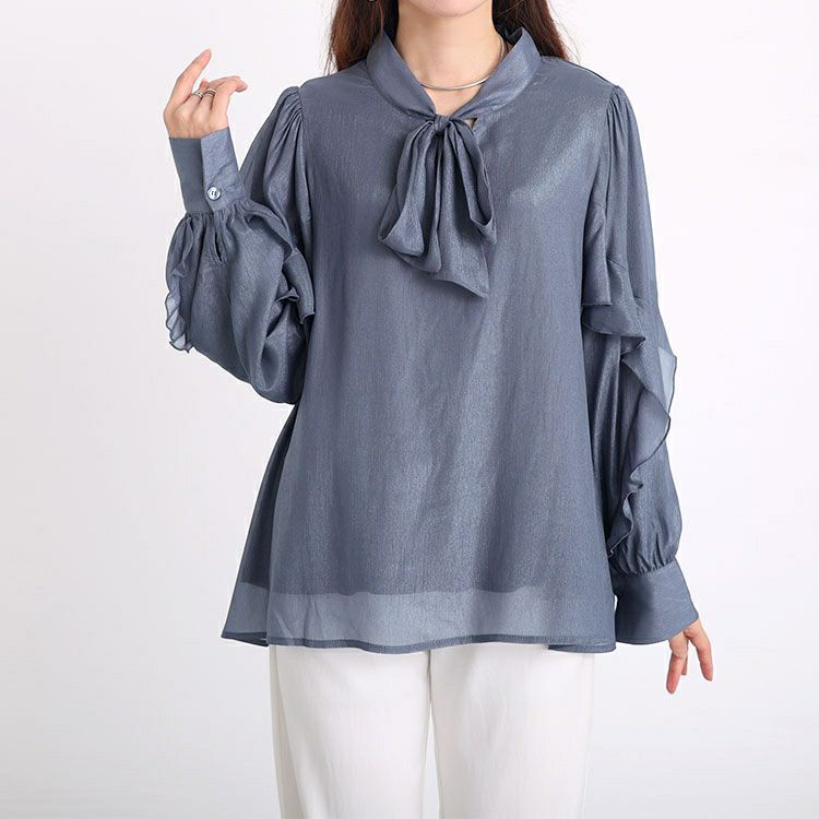 大きいサイズ レディース ボウタイオーガンジーブラウス　fem-391