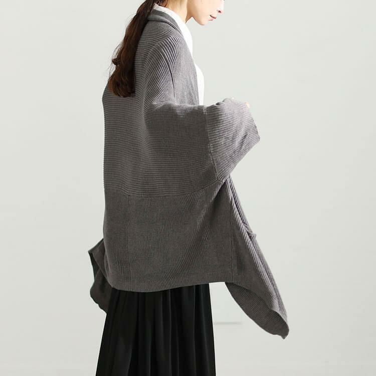 大きいサイズ レディース 上下2wayドルマンニットカーディガン　maru-6647 チャコール